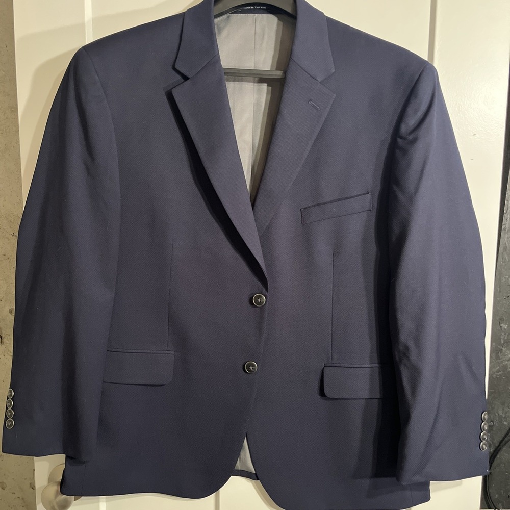 Pronto Uomo Mens Suit Jacket Blue Size 46S Wool Blend Two Button Blazer